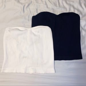 Set of 2 Strapless Black & White Ribbed Tube Tops